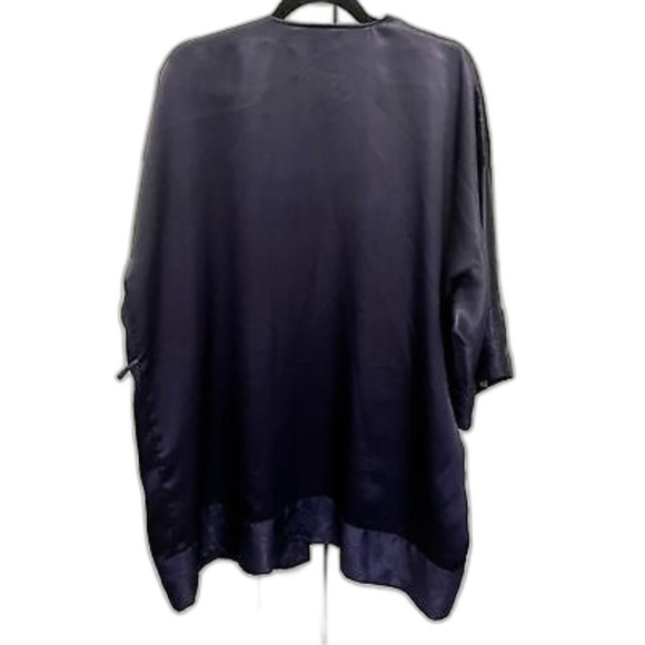 Victorias Secret VINTAGE VTG Kimono Robe Open Front Navy Blue Floral Gold Label - Picture 4 of 7